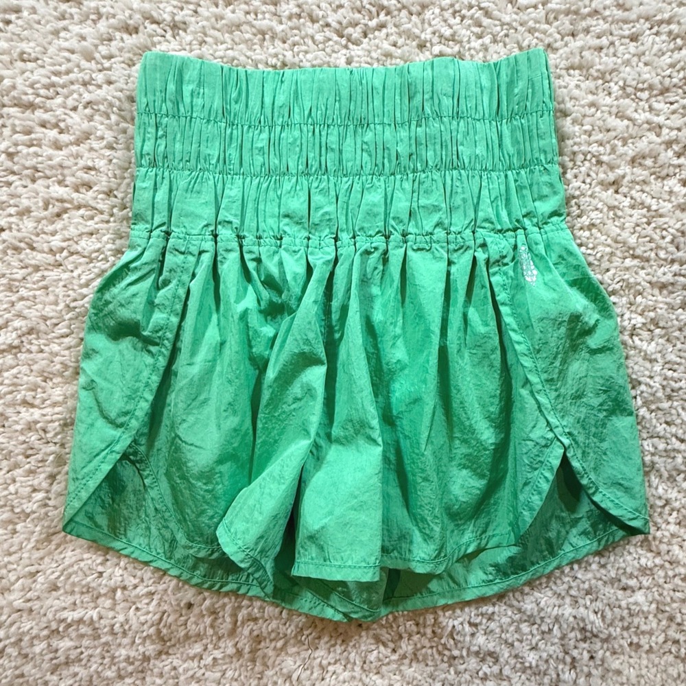 FP Movement Green The Way Home Shorts XS High Rise Smocked Waist Athletic Gym